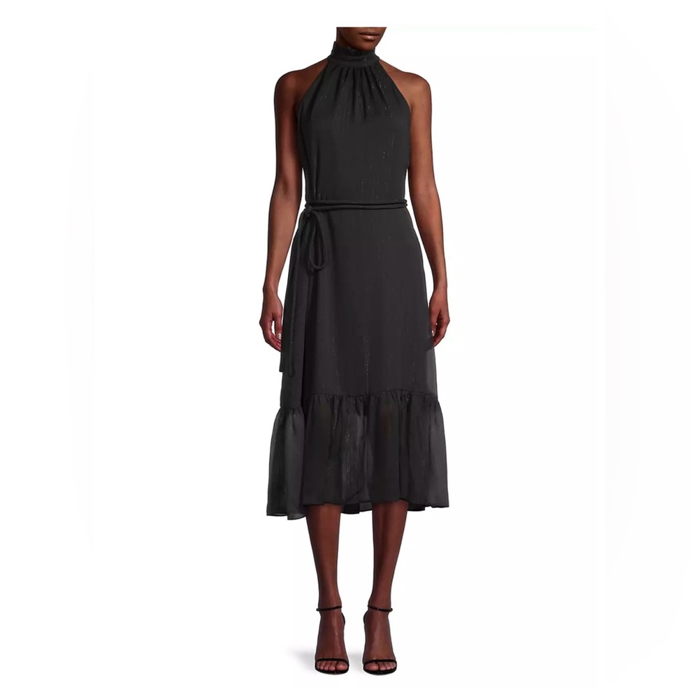 Elie Tahari Black Ruffled Halterneck Midi Dress NWT